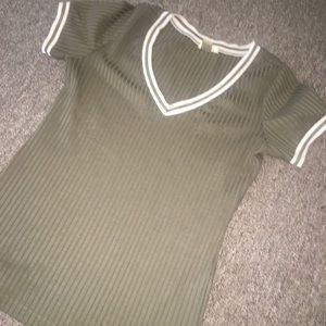 Olive green ribbed v neck shirt